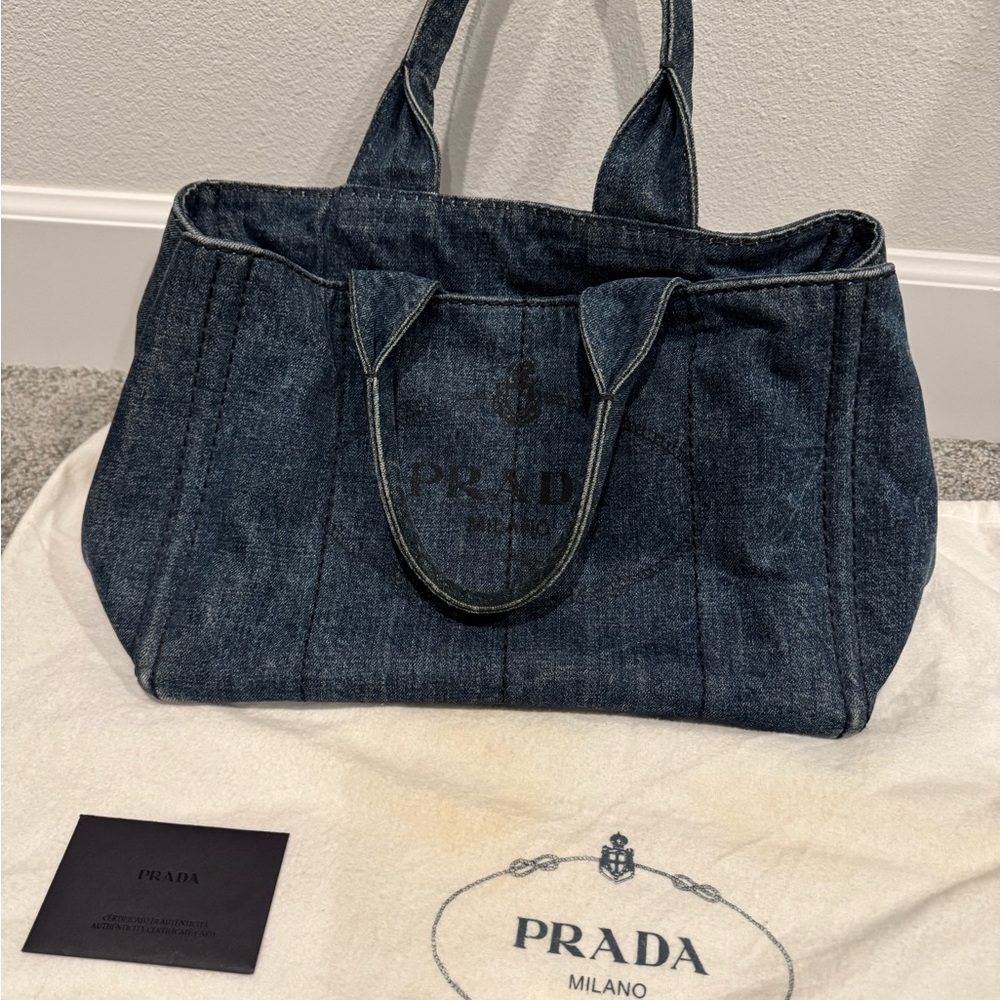 Prada Blue Denim Tote Bag